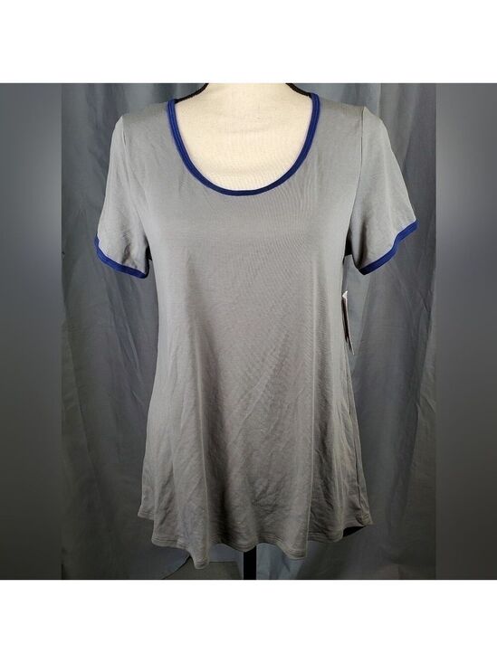 LuLaRoe Tops - NWT Lularoe Classic T, grey with blue trim, size S